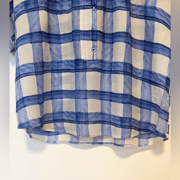 Maeve Anthropologie silk Blue White Plaid Tierra Buttondown , sz : XS - Picture 8 of 11
